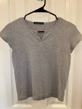 Brandy Melville Heather Gray Short Sleeve Notch Tee